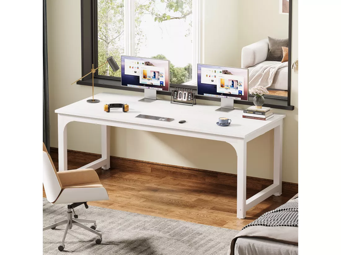 Bureau pour Ordinateur Portable,Table, Bureau d’étude pour Le télétravail, Poste de Travail pour Bureau, Chambre, Facile à Monter (Blanc, 180 x 80 x 75 cm)