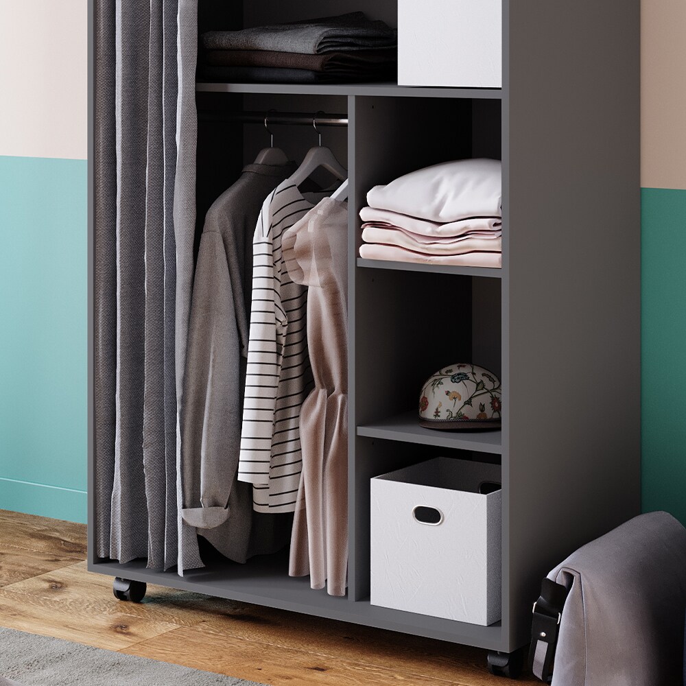 Vicco mobiler Kleiderschrank Dielenschrank Garderobe Doros Grau 100 x 147 cm offen rollbar