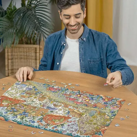 Ravensburger Puzzle - Niedliche Pilzhäuschen in der Blumenwiese, 1000 Teile