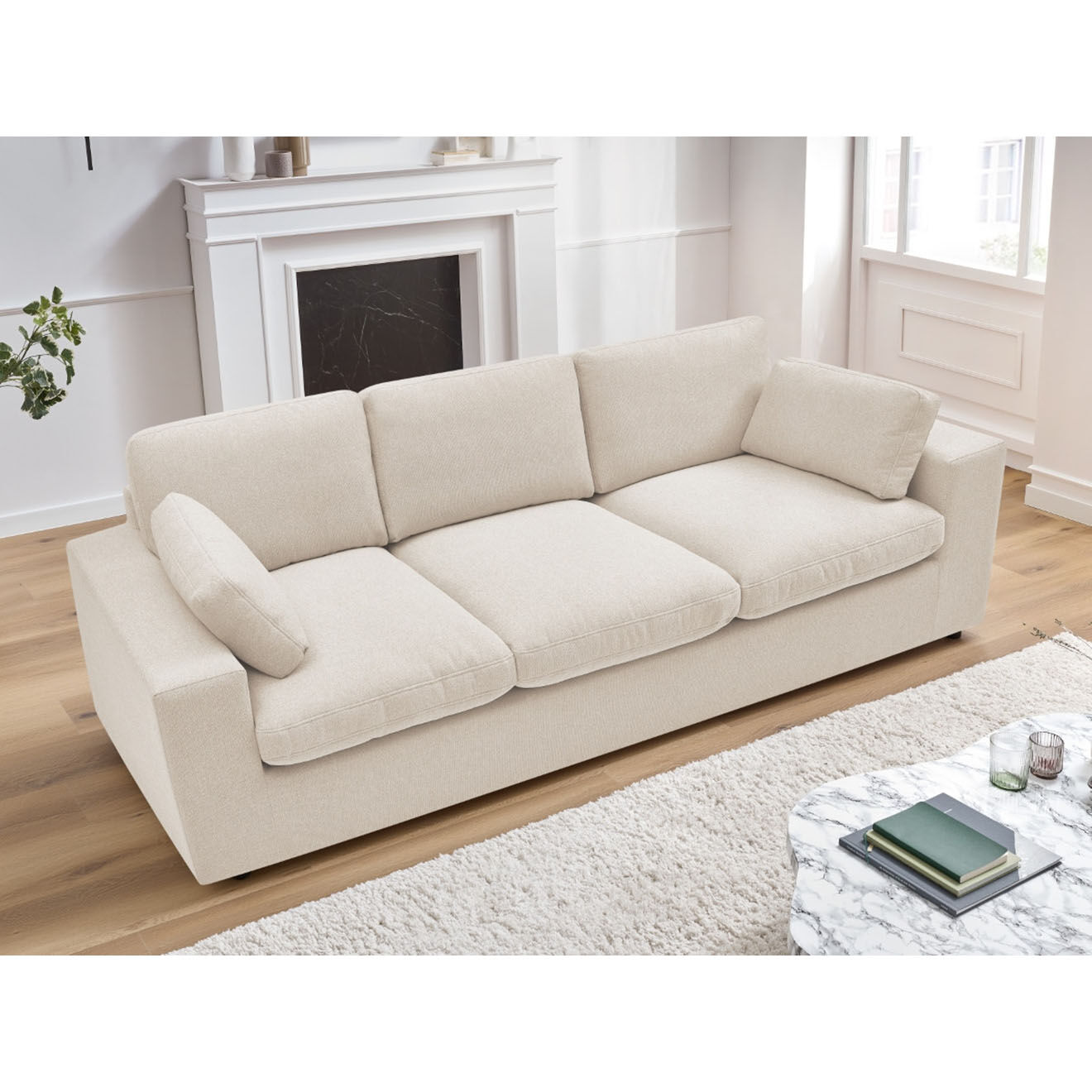 Bobochic Canapé compact belair beige - 220x93x80 cm