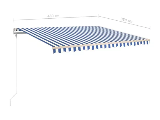 Auvent manuel rétractable avec LED 4,5x3,5 m Bleu et blanc