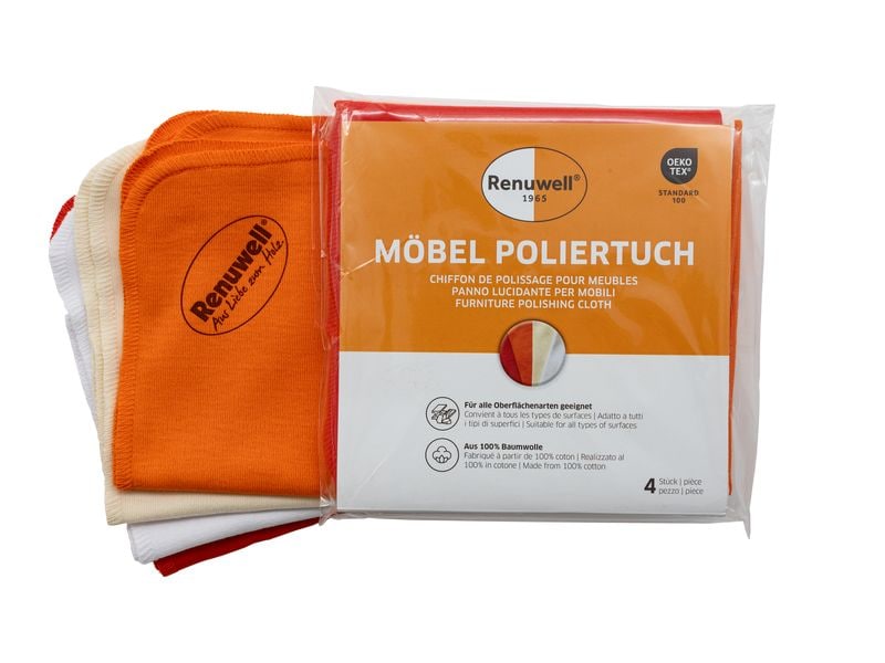 Renuwell Möbel-Poliertuch 4 Stück Poliertuch für lackierte, rohe, geölte und gewachste Oberflächen