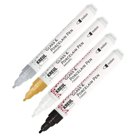KREUL Glass & Porcelain Pen Glamour, Strichstärke ca. 2 - 4 mm, 4 Stifte