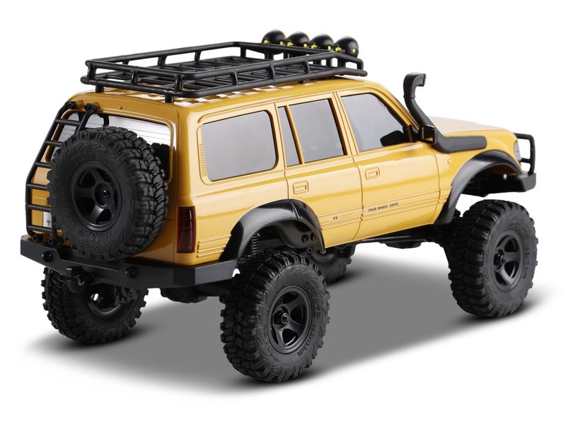 FMS Scale Crawler FCX18 Toyota LC80 Gelb, RTR, 1:18 Mini Rock Crawler mit detaillierter Toyota Landcruiser Karosserie und 2-Gang Getriebe