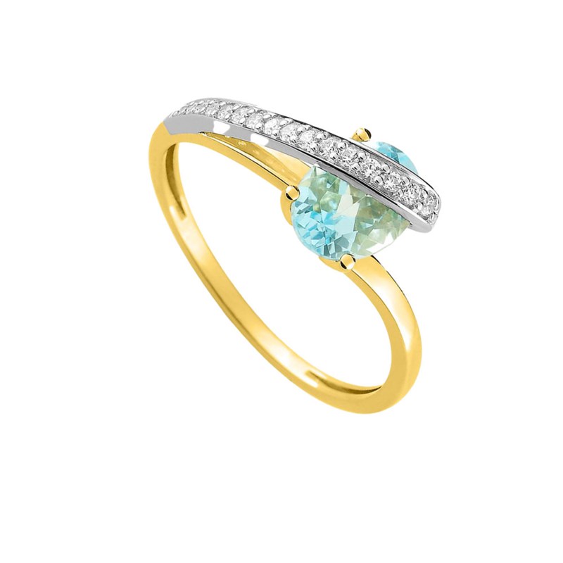 Bague femme - aigue marine - Or 18 Carats
