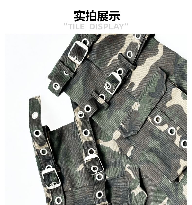 Romilan - Beenwarmers met camouflageprint en gespen