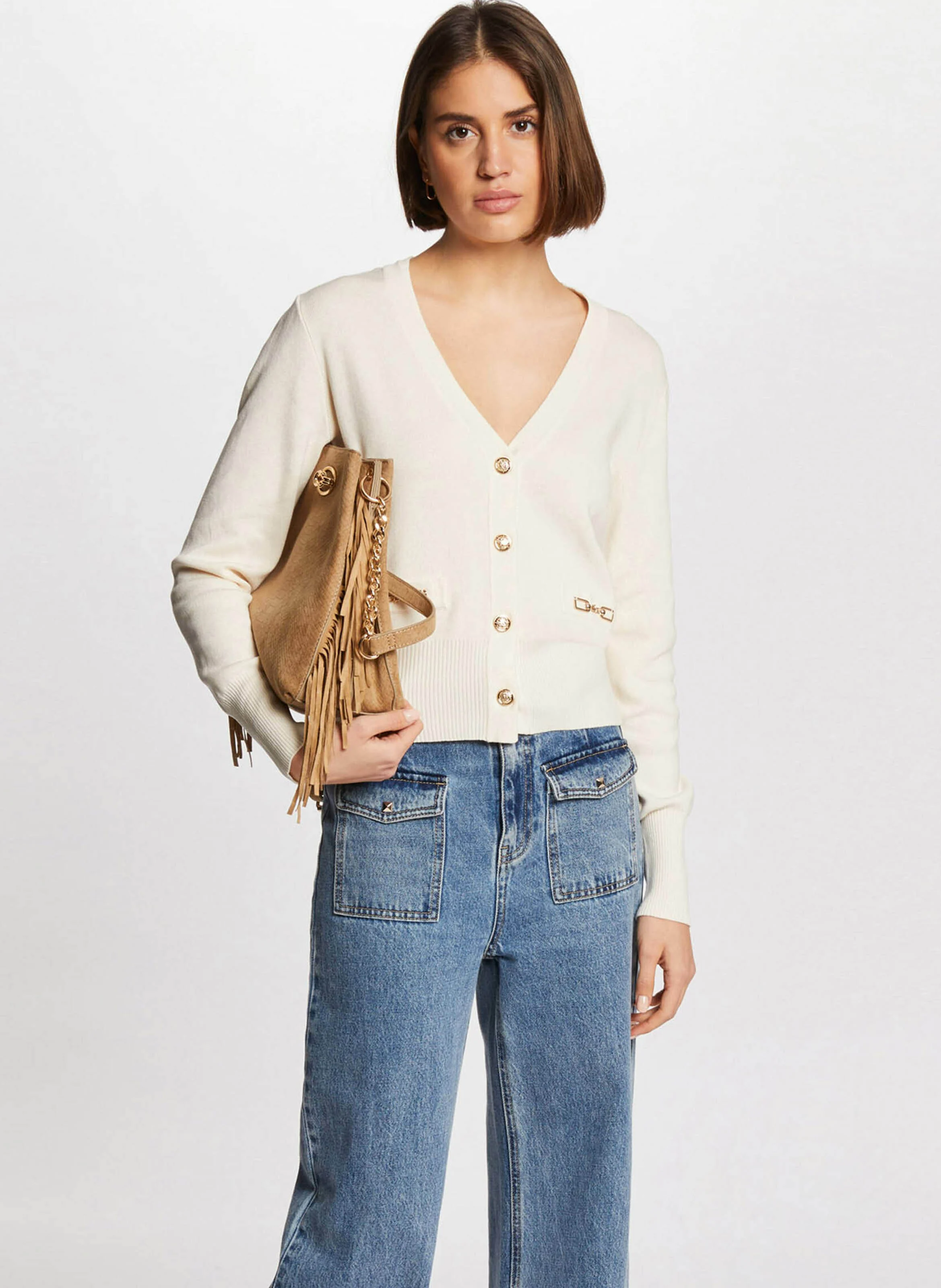 MGAYA - Gilet droit manches longues boutonné | Beige