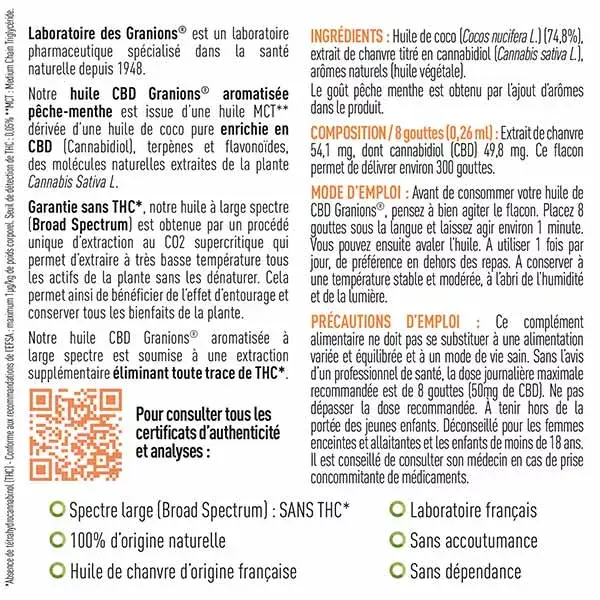 Óleo de CBD Granions 20% Pêssego e Menta 10ml