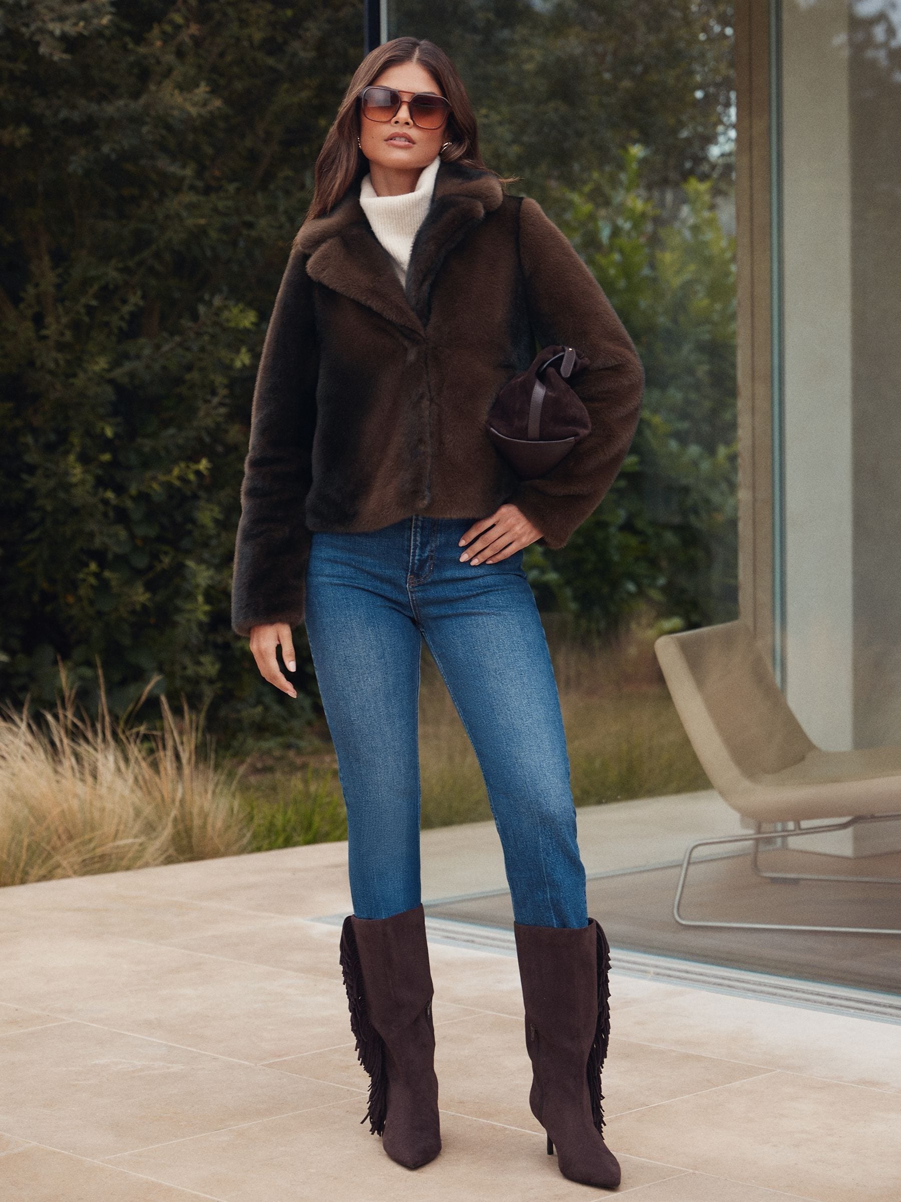 Mink Brown Faux-Fur - Lipsy Short Collared Coat