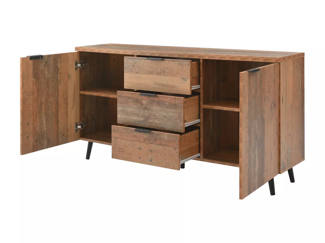 Buffet bas - 2 portes & 3 tiroirs - étagères réglables - Marron
