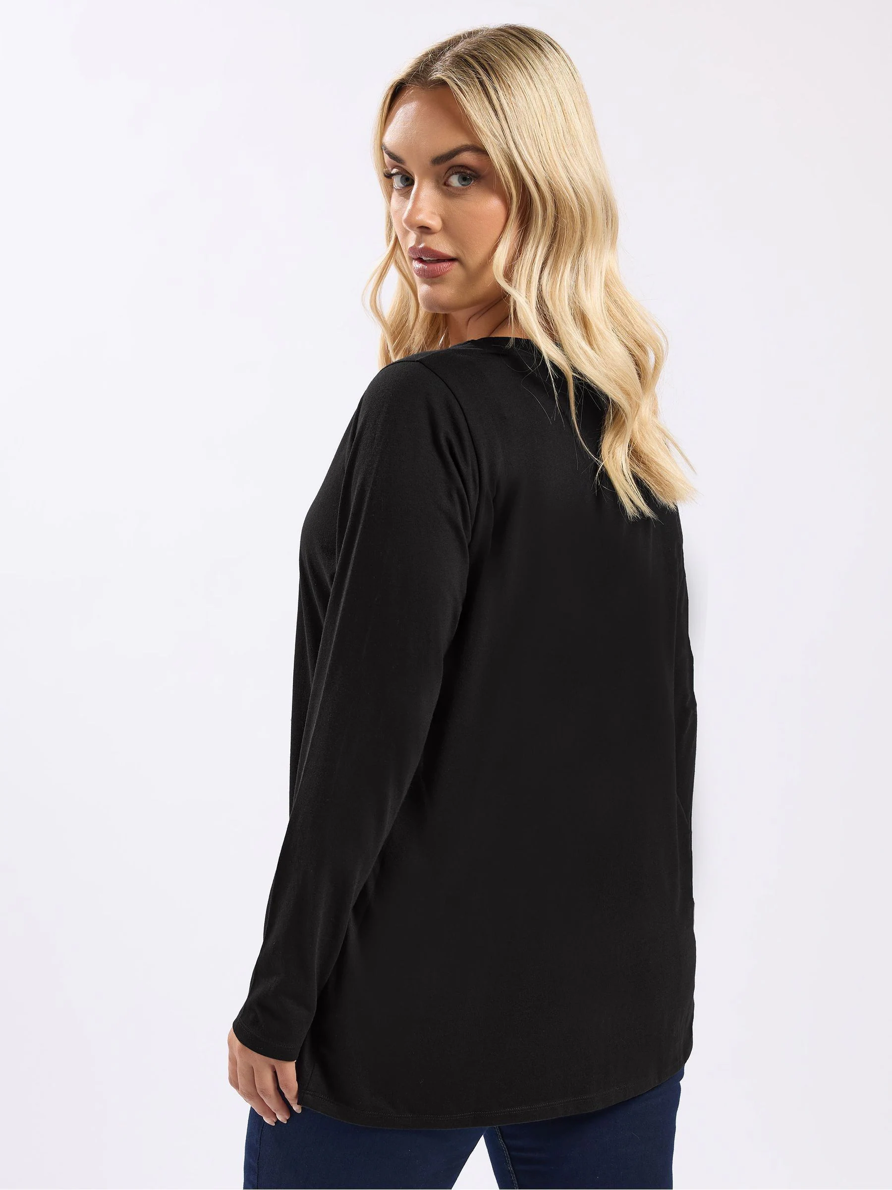 Zwart - Yours Curve Novelty T-shirt met lange mouwen