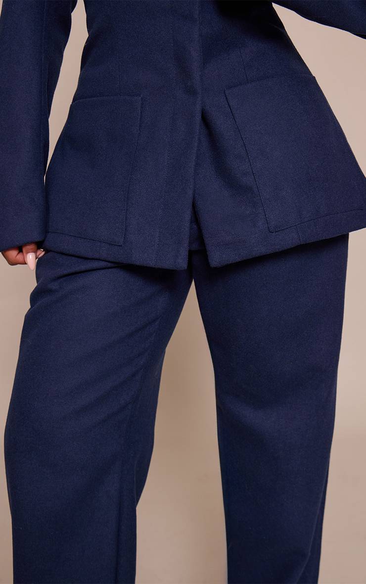 Bleu Marine Pantalon Large Effet Laine Coupe Sculptante