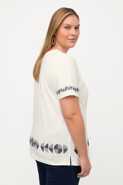 T-Shirt, Stickerei, Oversized, Tunika-Ausschnitt, Halbarm