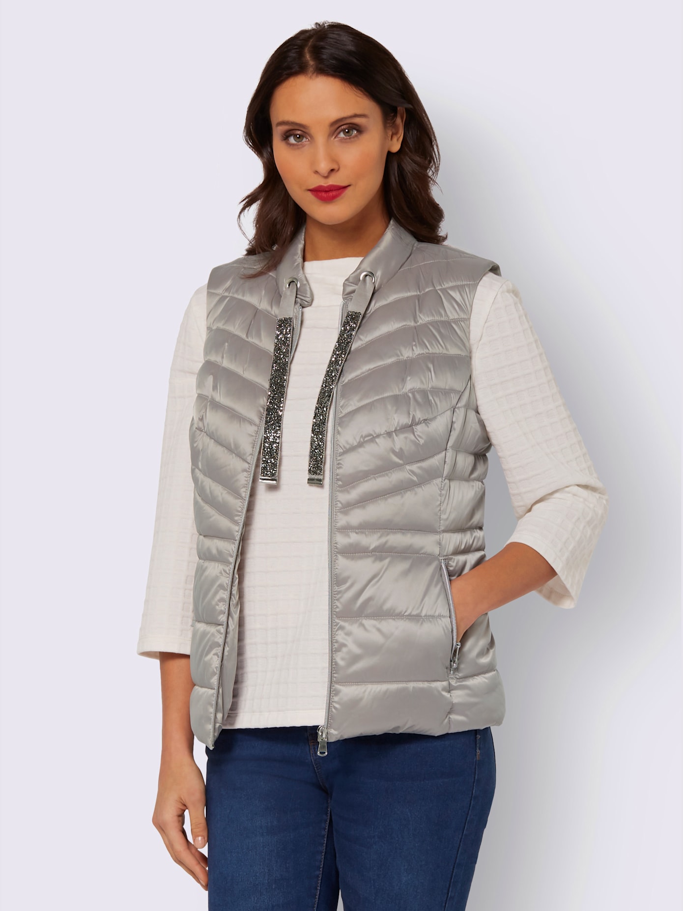 Gilet femme matelassé avec liens larges pailletés