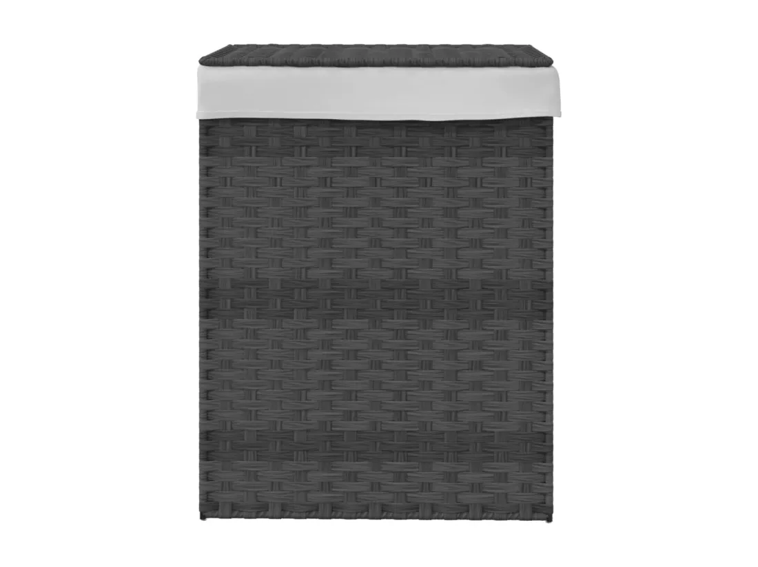 Panier à linge avec couvercle gris 46x33x60 résine tressée