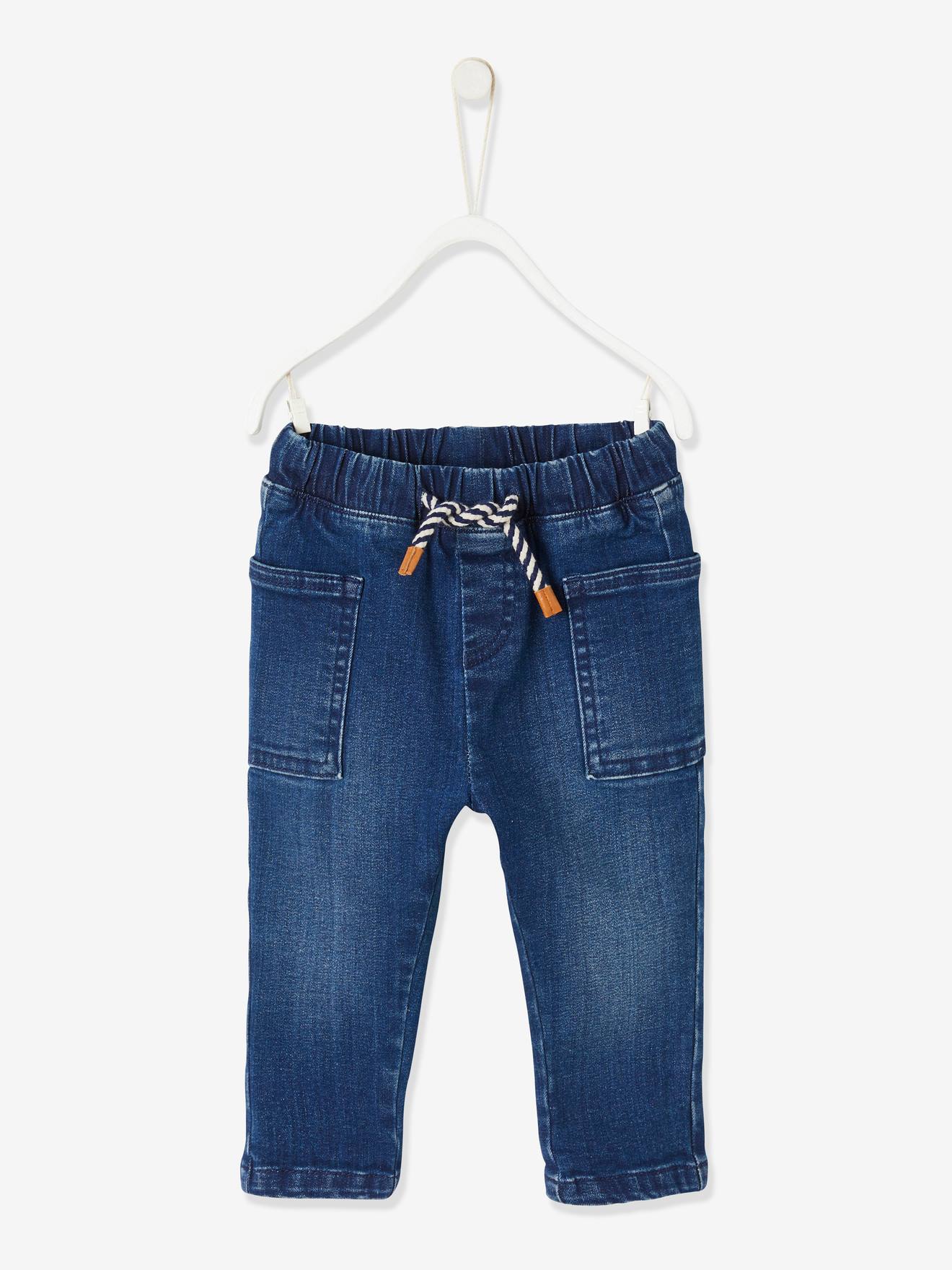 Calça jeans azul-escura lisa com elástico na cintura para bebê