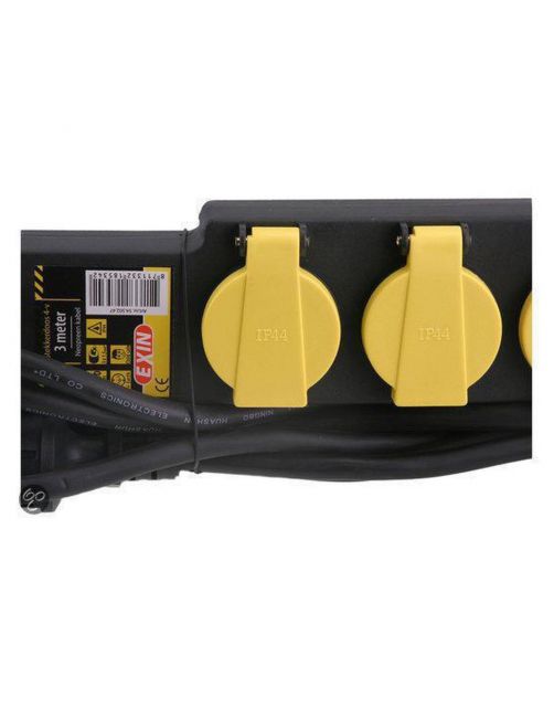Exin Stekkerdoos 4-Voudig Swd - Elektra - 3 m Zwart Spatwaterdicht