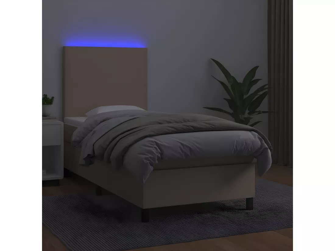 Sommier tapissier matelas LED Cappuccino 100x200 cm Similicuir