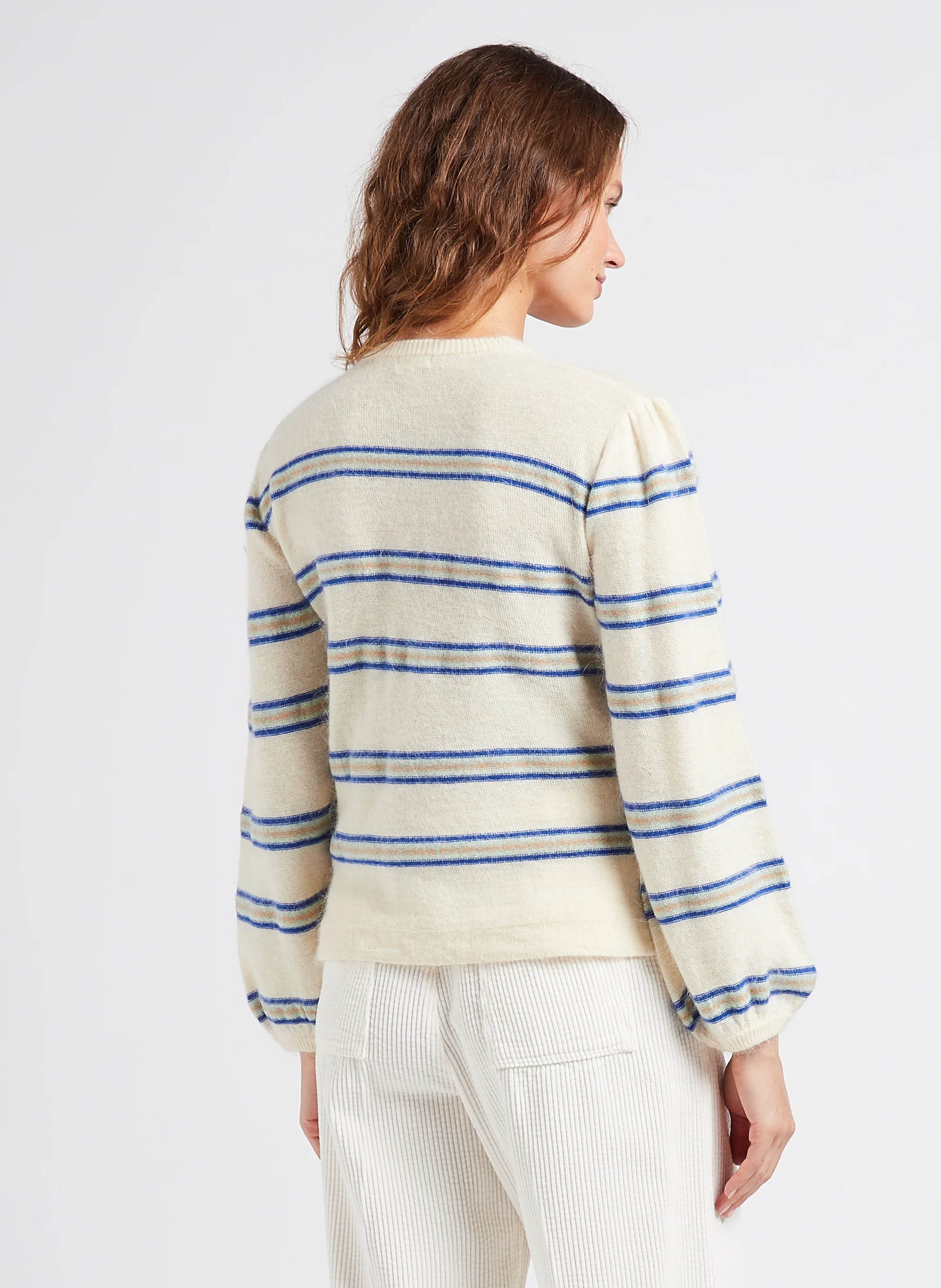 DIOUT - Pull droit col rond rayé en maille mélangée | Rayé