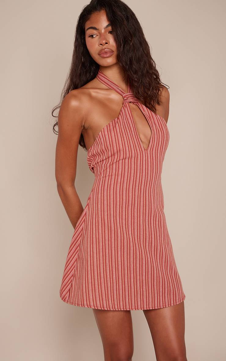 Rouille Robe Droite À Rayures Avec Encolure Dos-nu