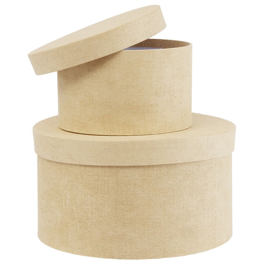 Boîte de rangement ronde beige Ø22xH12cm