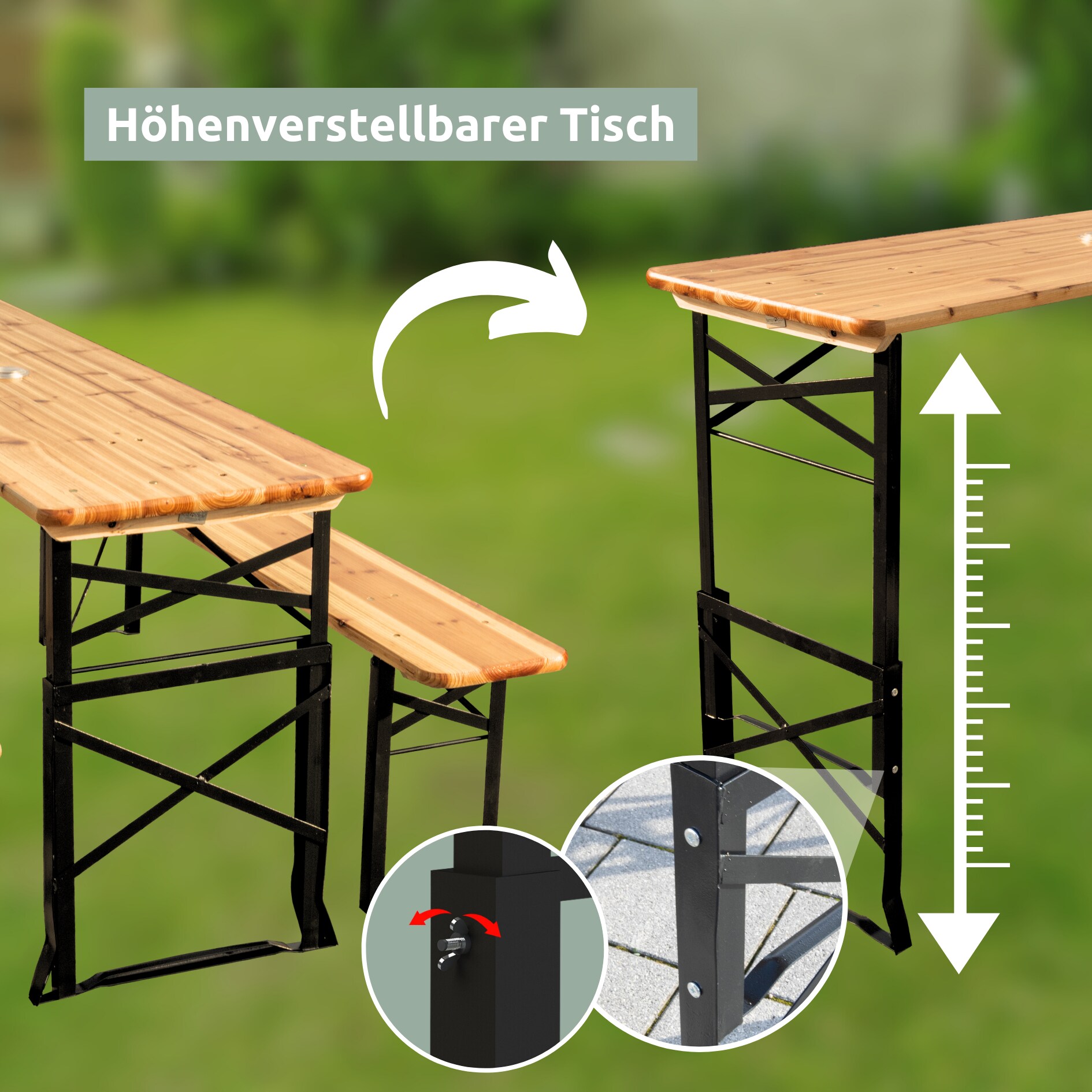 holz4home® Bierzeltgarnitur - mehrteilig & klappbar | Hoehenverstellbar