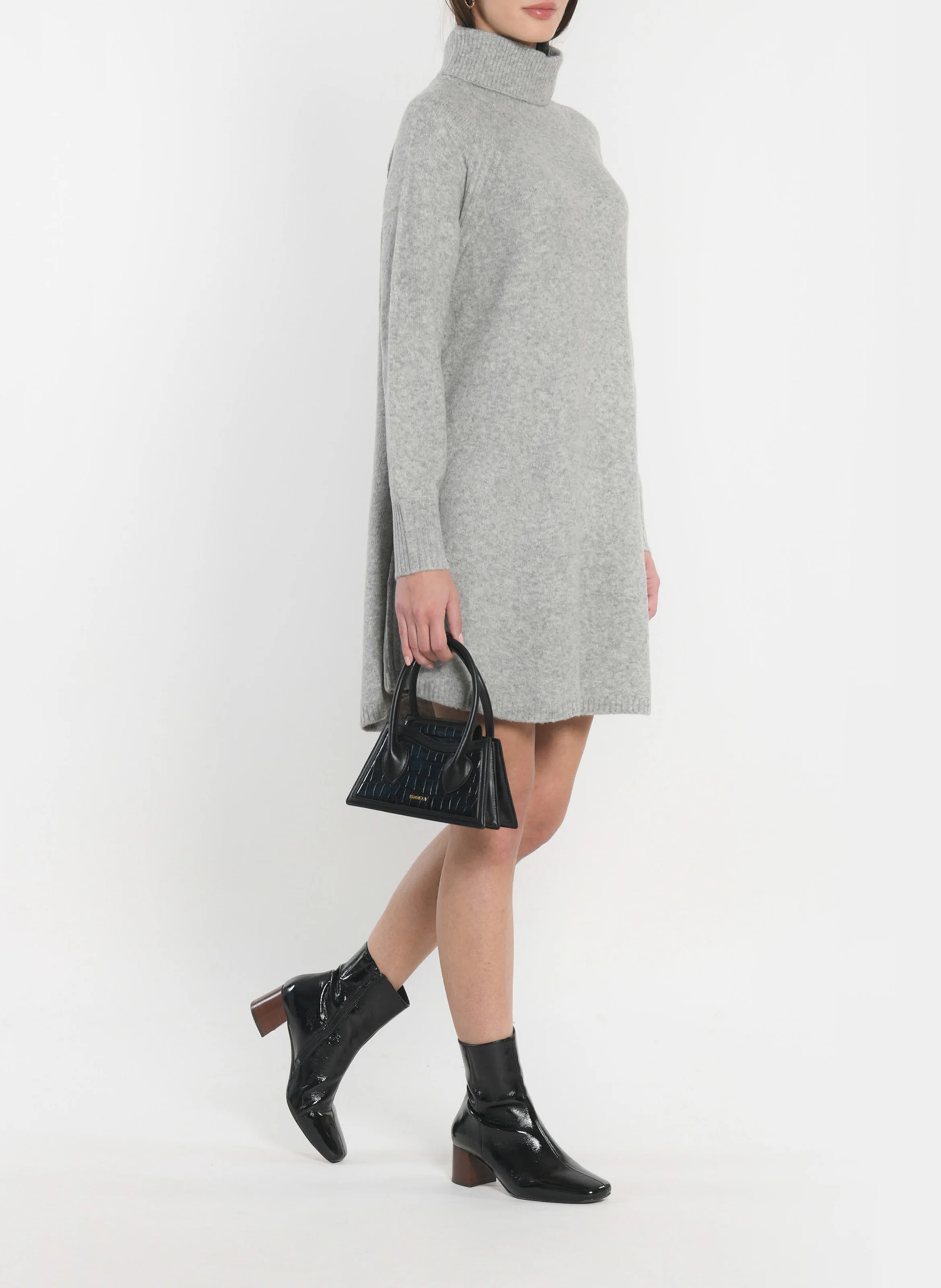 MANDY - Robe pull courte col roulé | Gris