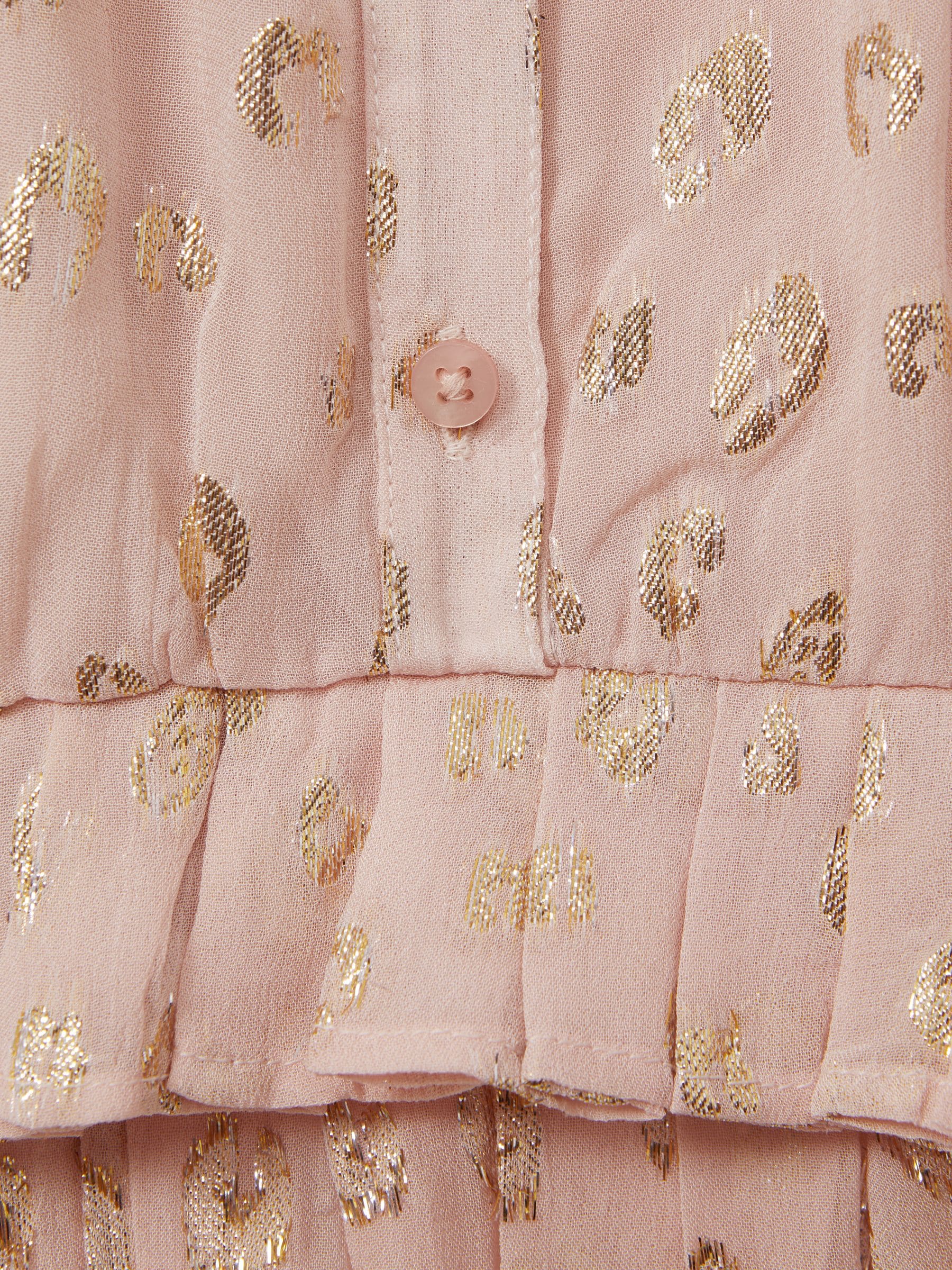 Reiss Ellen Metallic Print Puff Sleeve Ruffle Top