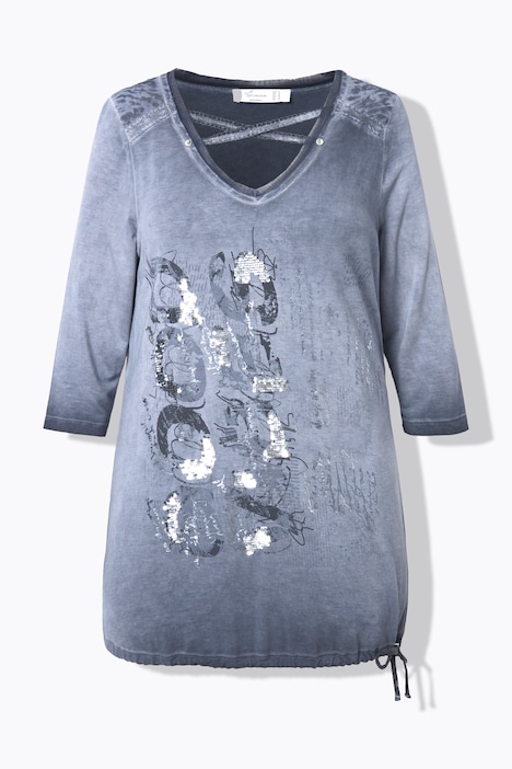 Longshirt, verzierter Druck, Saumknoten
