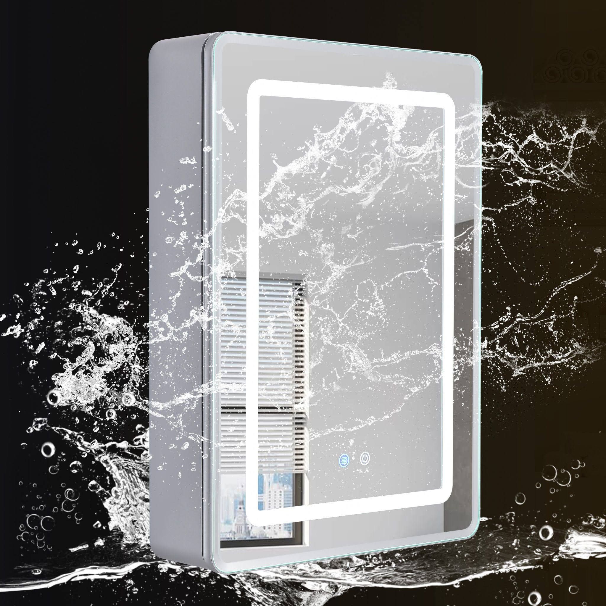 HOMELODY Spiegelschrank Doppelseitiger Badschrank mit LED-Beleuchtung und Entnebelungsfunktion HD Badspiegel