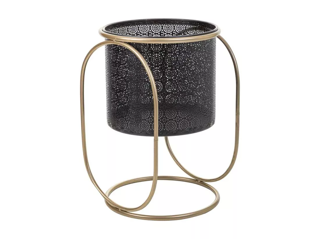 Lot de 2 jardinières en métal avec support en métal noir 26x26x38h-22x22x29h cm