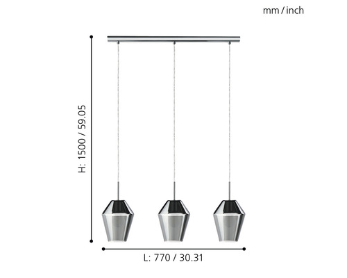 Hanglamp 3-lamps L 77 cm chroom/transparant