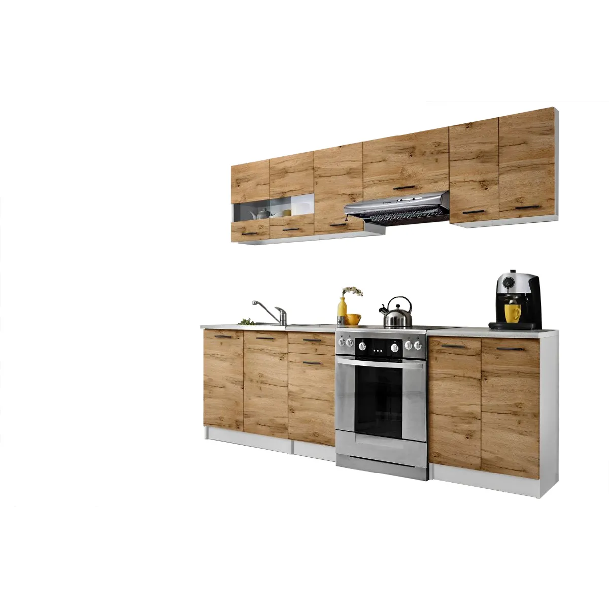DUSINE Cuisine Bigo 7 éléments - Finition Bas Bois/Haut Bois