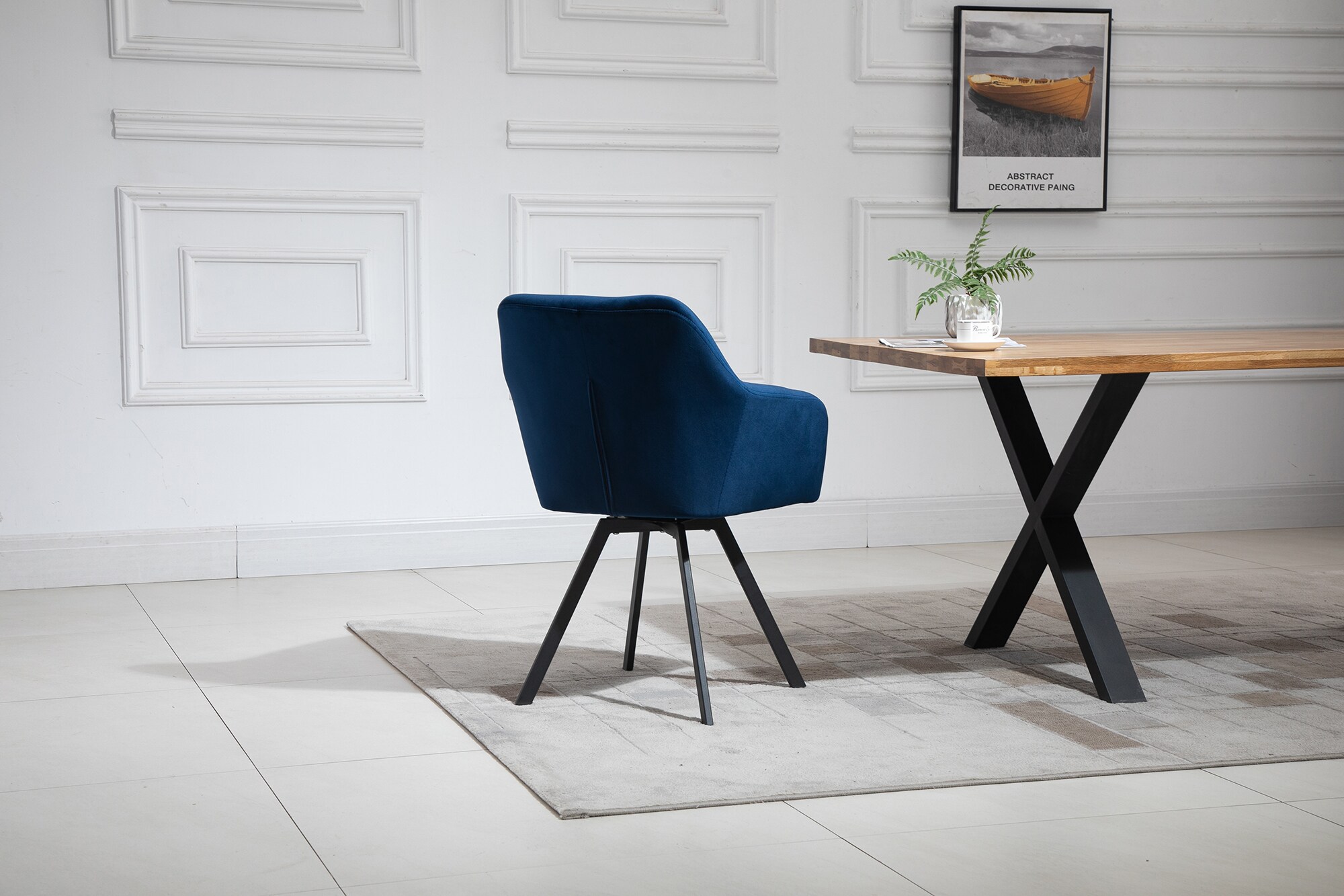 Armlehnstuhl Drehfunktion blau Esszimmerstuhl Polsterstuhl Wohnzimmer Stuhl