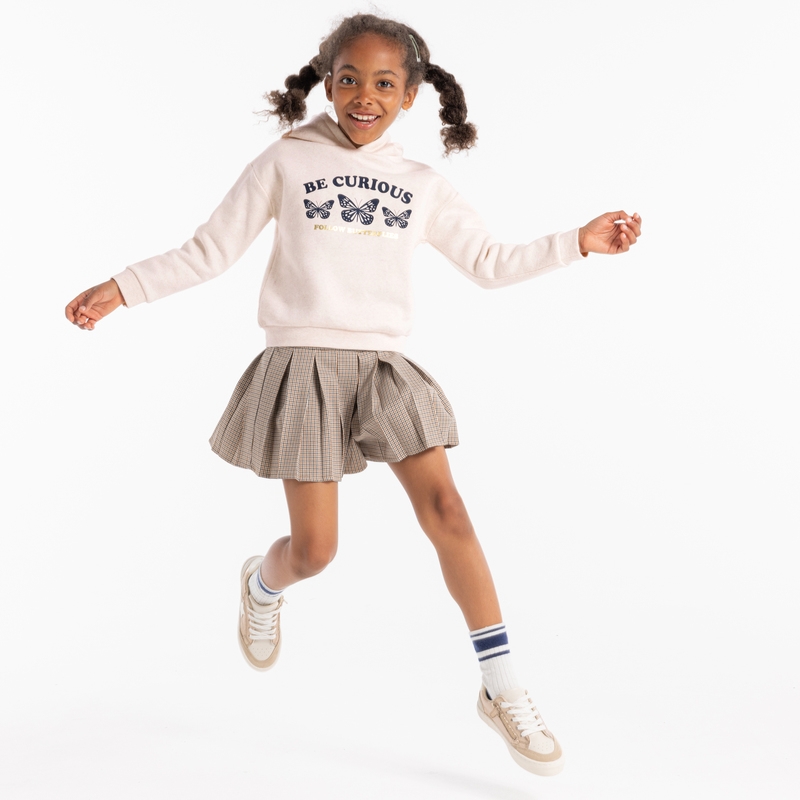 Sweat-shirt à capuche motif papillon beige fille