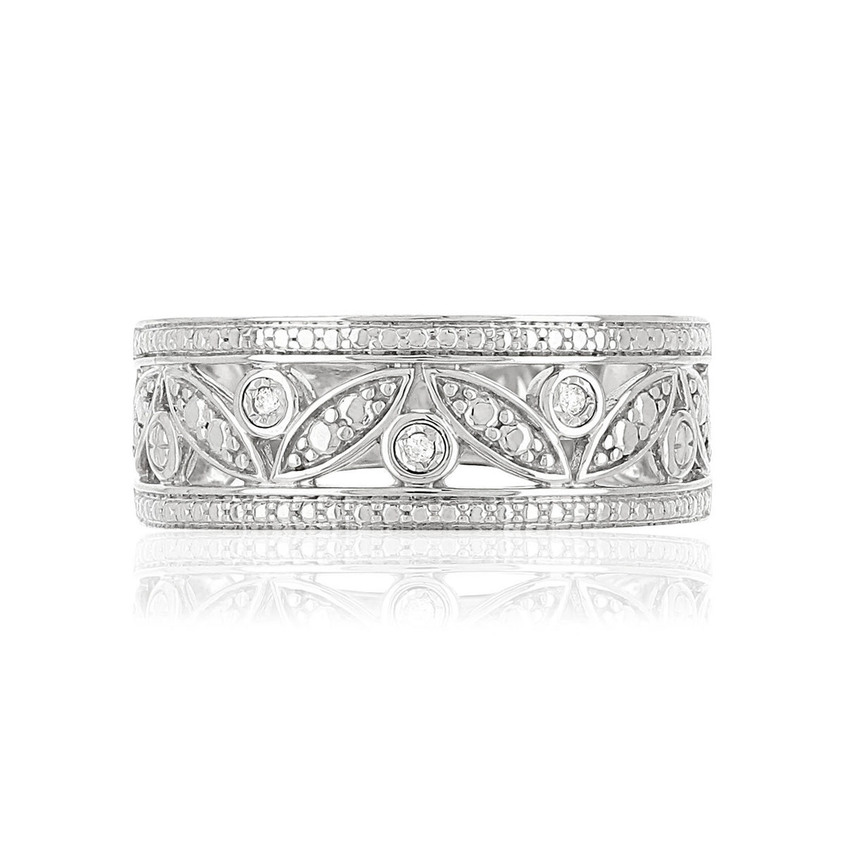 Bague or 375 blanc ajourée diamants