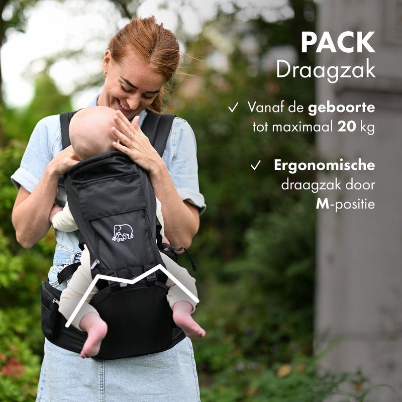 Deryan Pack Luxe Ergonomische draagzak - Babydrager + Opbergvakjes - Zwart