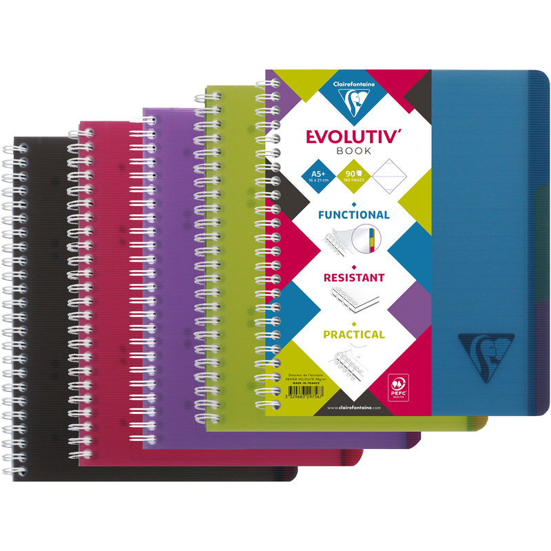 Clairefontaine Evolutiv'Book Spiralheft, A5, liniert 8 mm mit Rand, assortiert