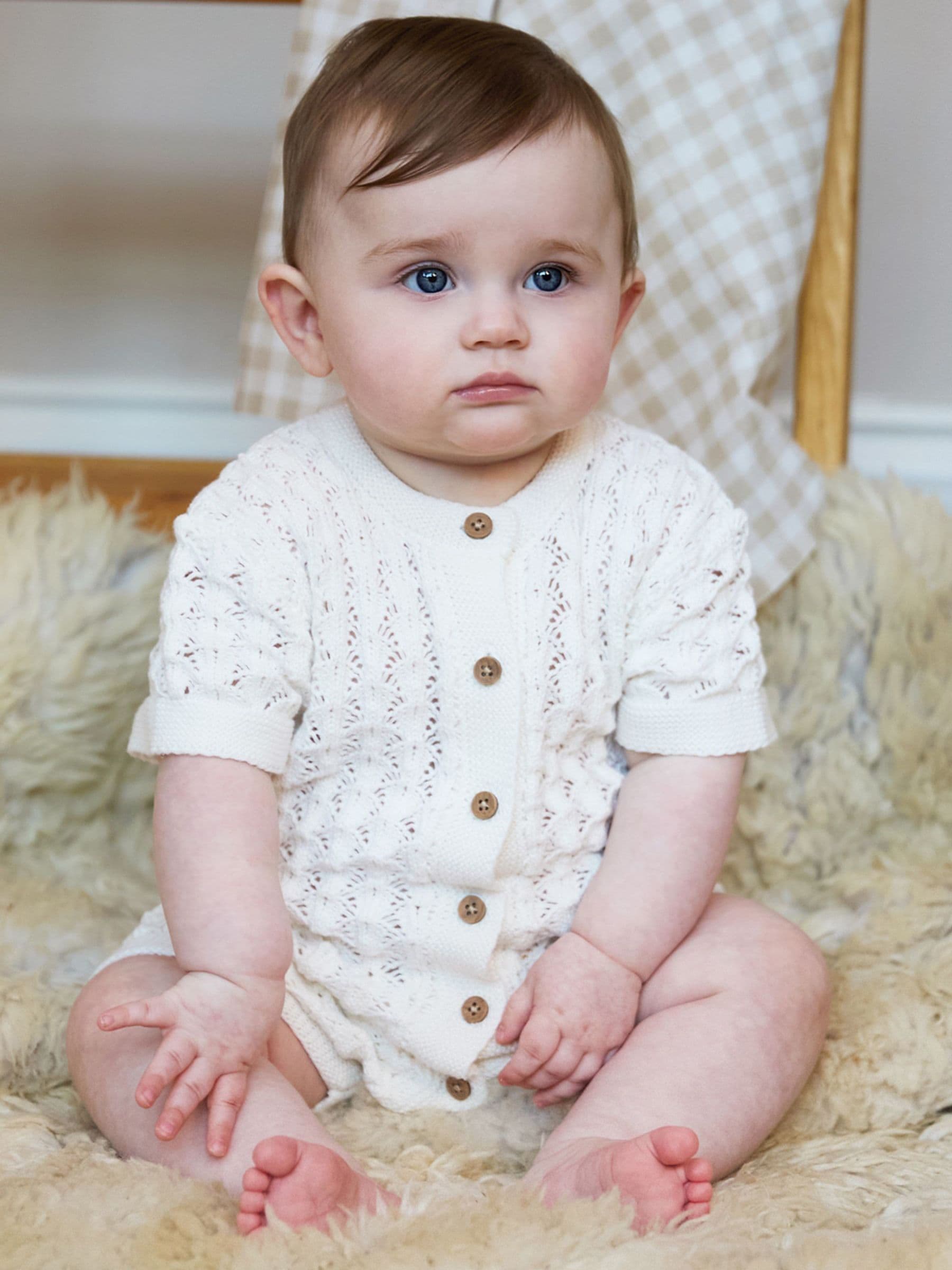 Wit - The Little Tailor Baby Scallop Design Pointelle Button Through 100% Cotton Romper