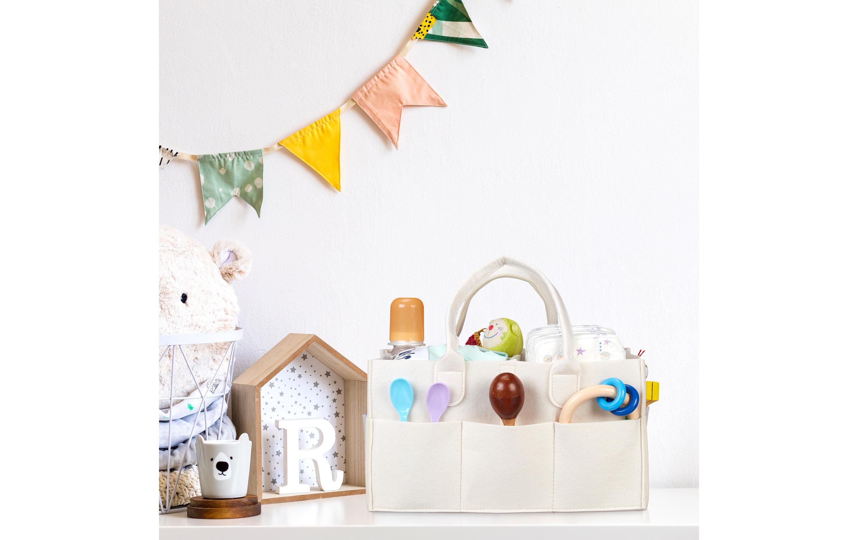 Pflegekörbchen Windel Caddy Filz BeigeMultifunktionaler Organizer für Kindersachen