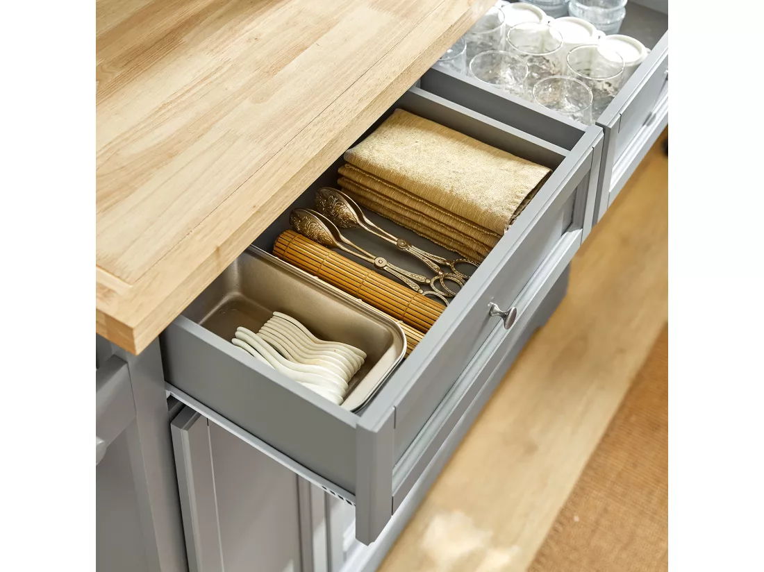 îlot de Cuisine Desserte sur roulettes Meuble de Cuisine avec Plans de Travail Rabattable, FKW71-HG