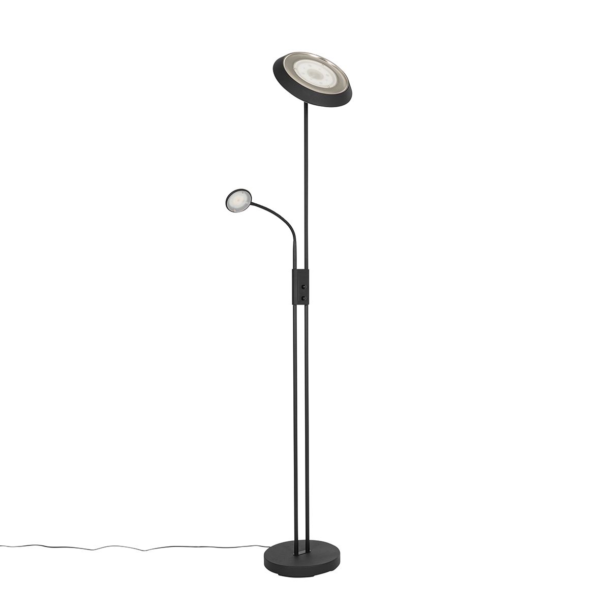Vloerlamp zwart incl. LED en dimmer met leeslamp - Fez