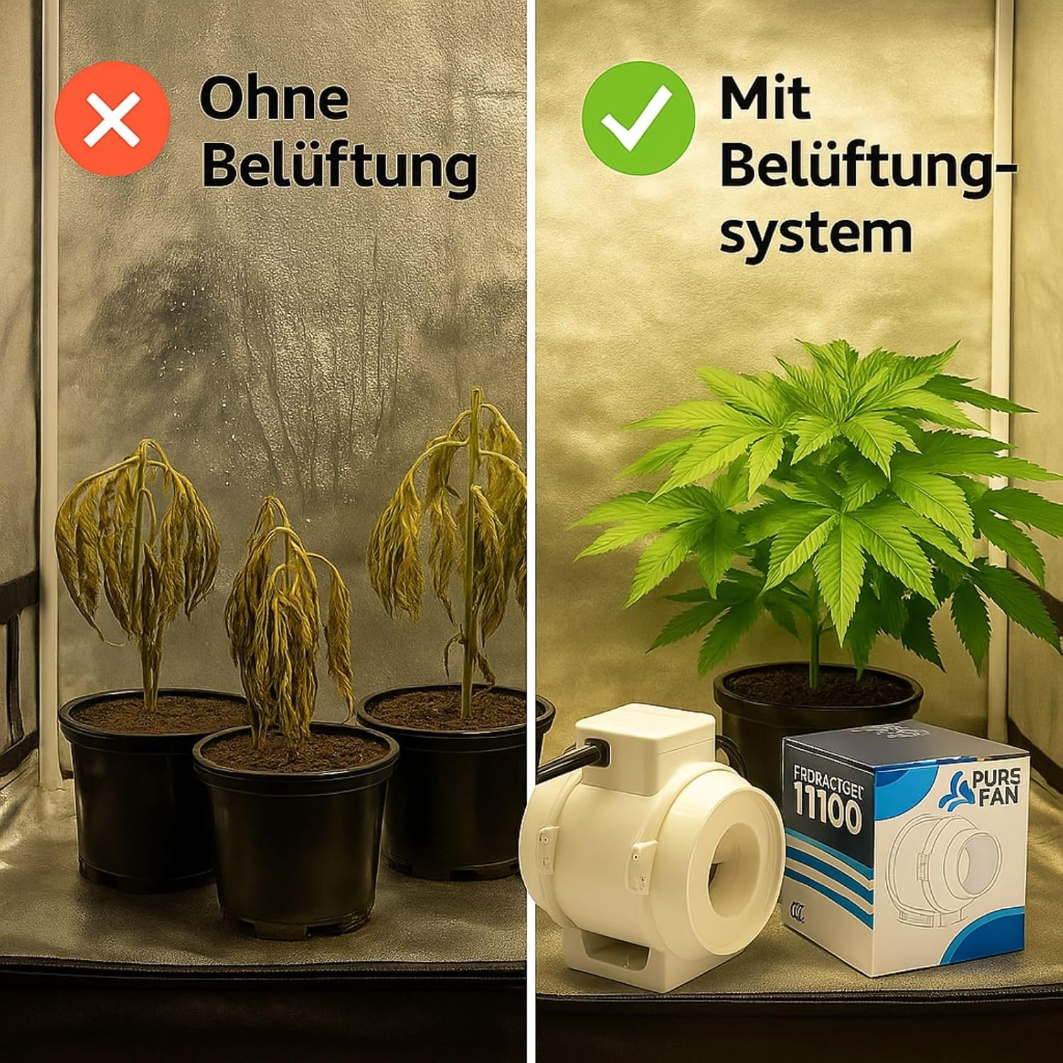 Weedness Grow Abluft Aktivkohlefilter Set 145-187 m³ Belüftungsset - Indoor Anbau Lüftungsset Rohrventilator Grow-Box Belüftungssystem Belüftungsanlage
