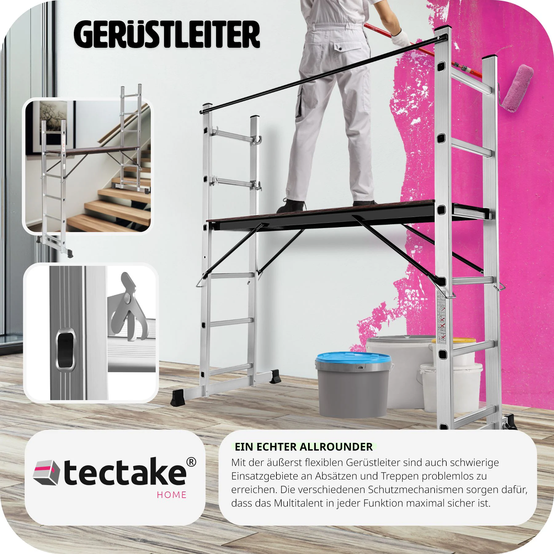 tectake® Multigerüst, 4 in 1, rutschfest und stabil, Belastbarkeit 150 kg