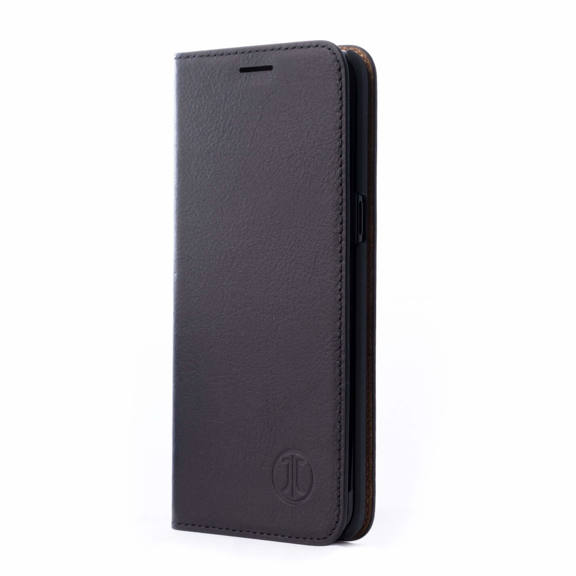 iPhone 14 Pro Max Echtleder Bookcase Hülle Tegel (10858) - Schwarz