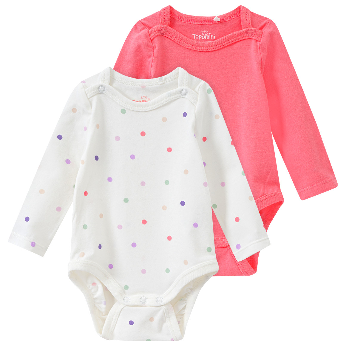 Topomini 2 Baby Langarmbodys in verschiedenen Dessins weiss / pink