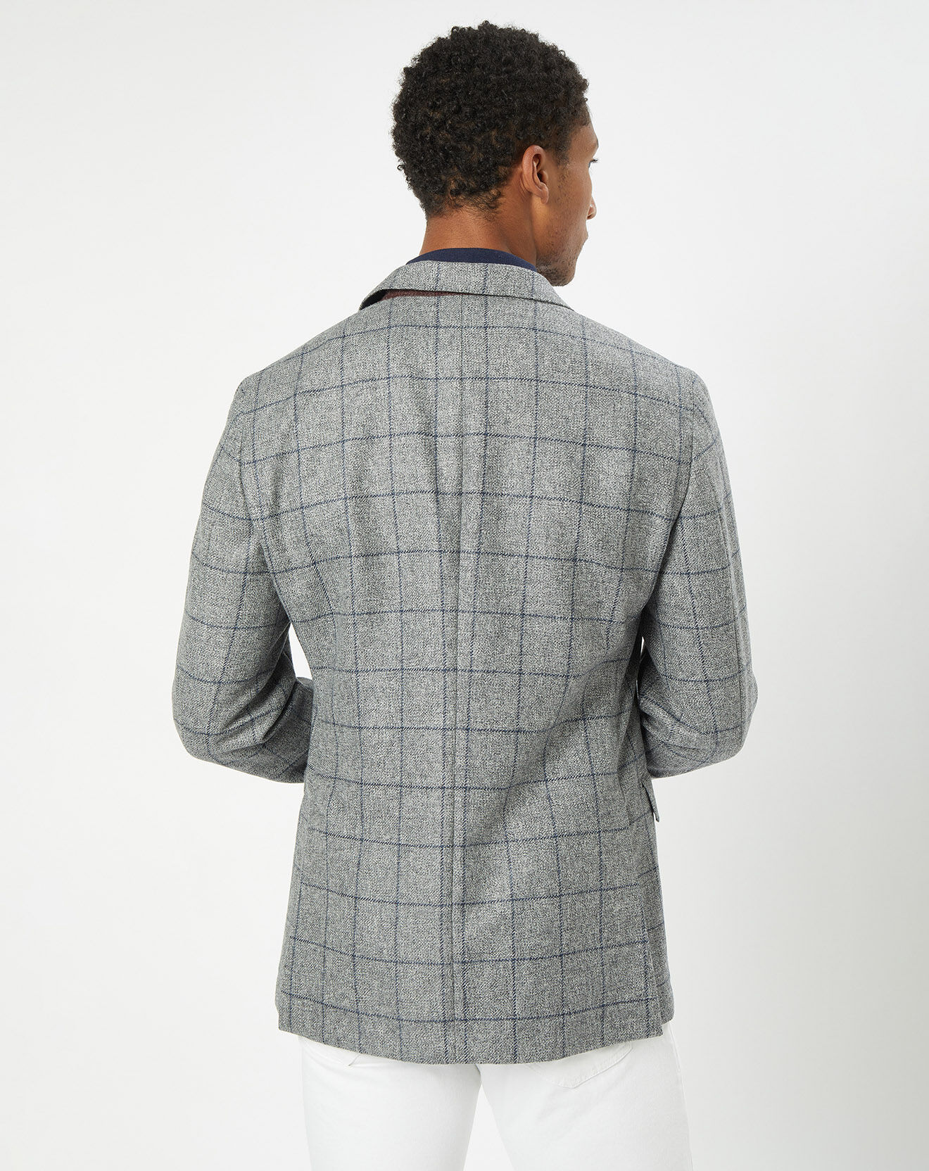 Hackett London Veste 100% Laine à carreaux fins gris/bleu