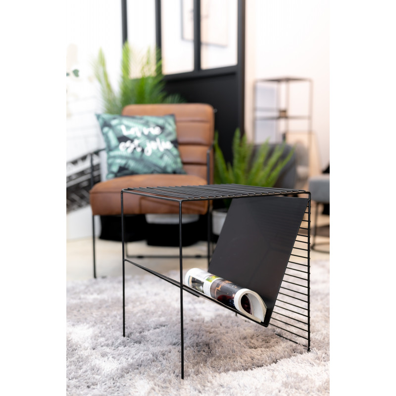 Bout de canapé, porte magazine journal revue, table d'appoint noir métal industrielle 40x35x45cm- meuble de salon- bout de canapé