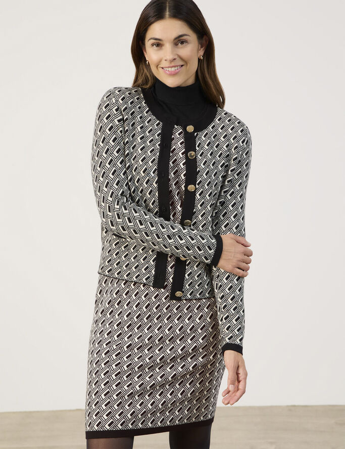 Gerry Weber JACKET KNIT Cream / black graphic jacquard