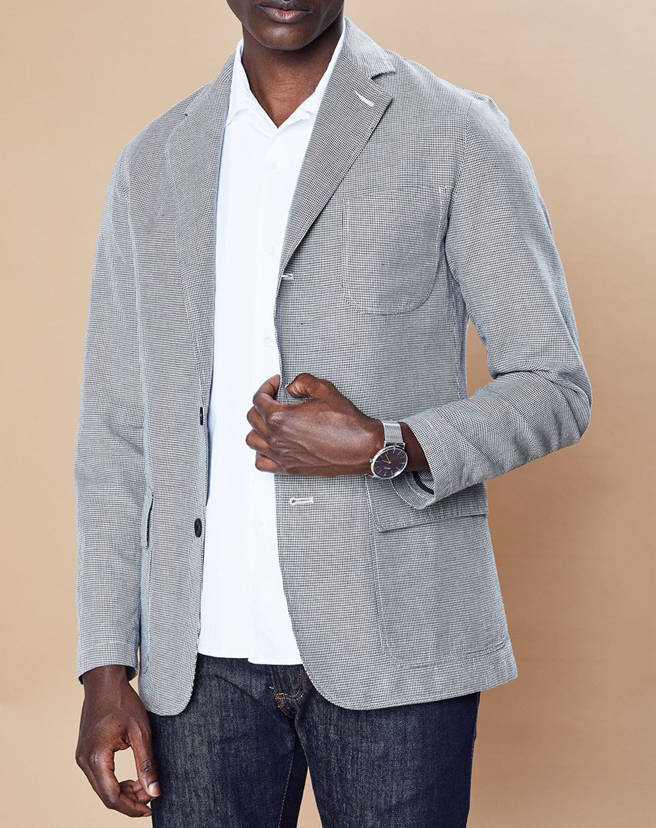Hartford Veste en Coton & Lin Jetty imprimée pied de poule grise